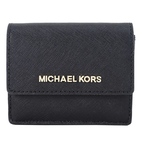 MICHAEL KORS JET SET TRAVEL 金字防刮皮革鑰匙零錢夾-黑