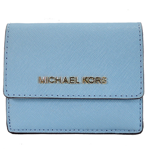 MICHAEL KORS JET SET TRAVEL 金字防刮皮革鑰匙零錢夾-天藍