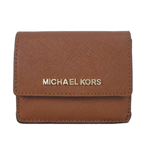 MICHAEL KORS JET SET TRAVEL 金字防刮皮革鑰匙零錢夾-棕