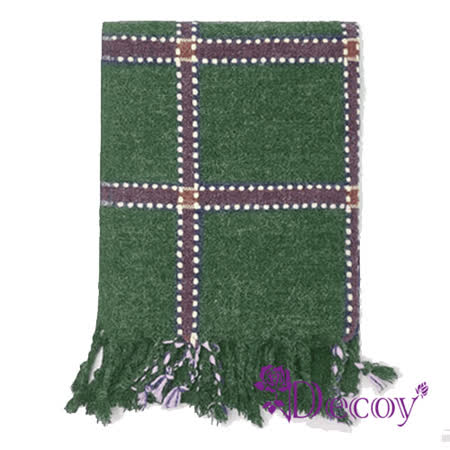 【Decoy】刺繡方格*中性仿羊絨保暖流蘇圍巾/綠