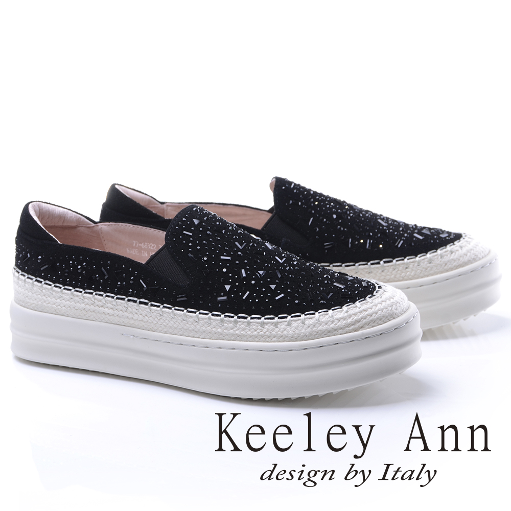 Keeley Ann高貴奢華-滿鑽舒適全真皮厚底懶人休閒鞋(黑色776832210-Ann系列)