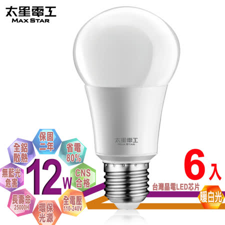 【太星電工】LED燈泡 E27/12W/暖白光(6入)