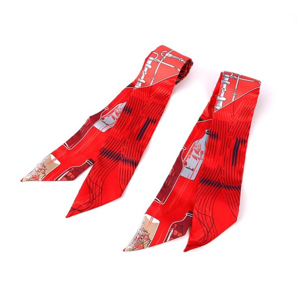 【HERMES】酒瓶圖騰提把專用絲巾Twilly(一對)(紅/藍色)