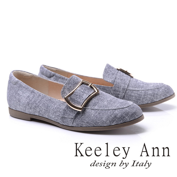 Keeley Ann氣質滿分~方形飾釦質感紋路全真皮平底樂福鞋(黑色785028110)