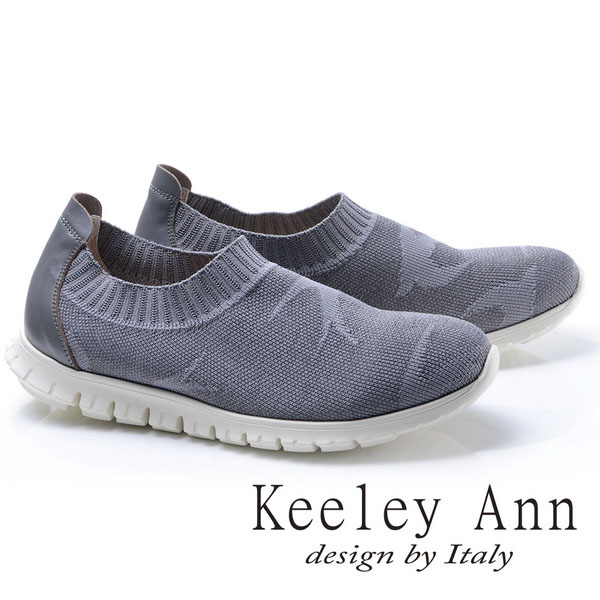 Keeley Ann輕盈活力~飛鳥彈性布真皮軟墊平底休閒鞋(灰色786053180)