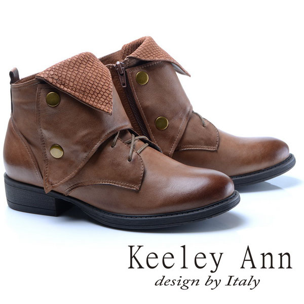 Keeley Ann異國情懷~多層次反折綁帶造型真皮短靴(棕色787138625)