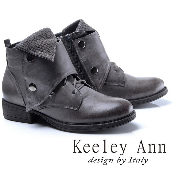 Keeley Ann異國情懷~多層次反折綁帶造型真皮短靴(灰色787138680)