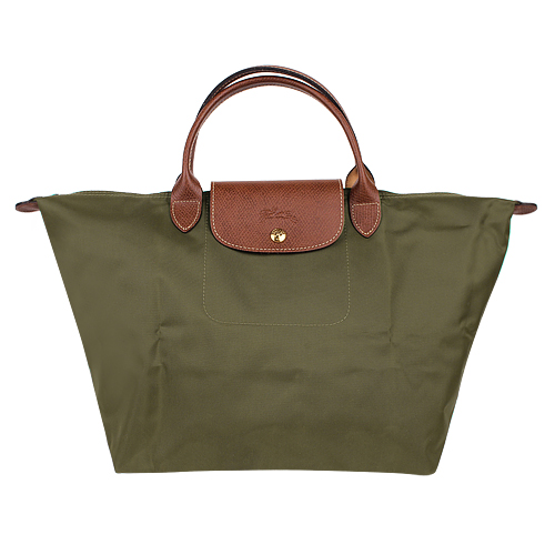 LONGCHAMP- 經典短提把折疊水餃包(卡其綠色)/M