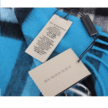 BURBERRY 經典格紋流蘇圍巾(藍綠)