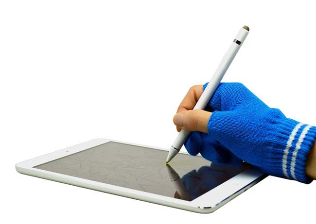 下殺~限時特價 志佳1.5mm筆尖USB充電主動式觸控筆手寫筆+防誤觸手套(白筆身+藍手套) 手機/平板/iPad/iPad Air2