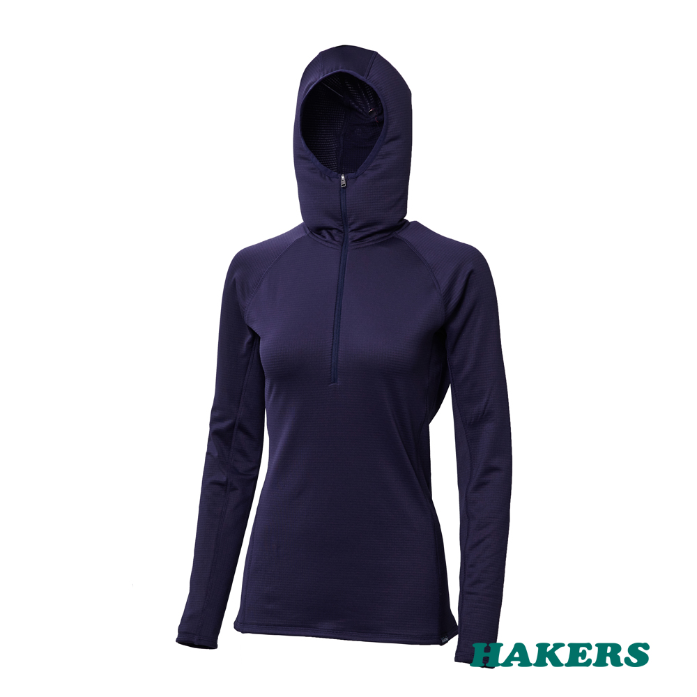 【HAKERS哈克士】女款 Smart Skin Warm 半開襟保暖透氣衫(深藍)