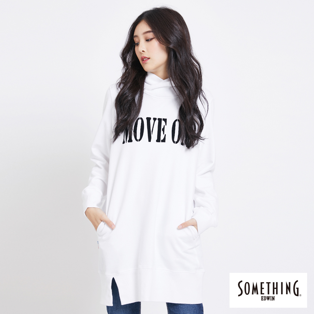 SOMETHING 標語長版連帽T恤-女-白色