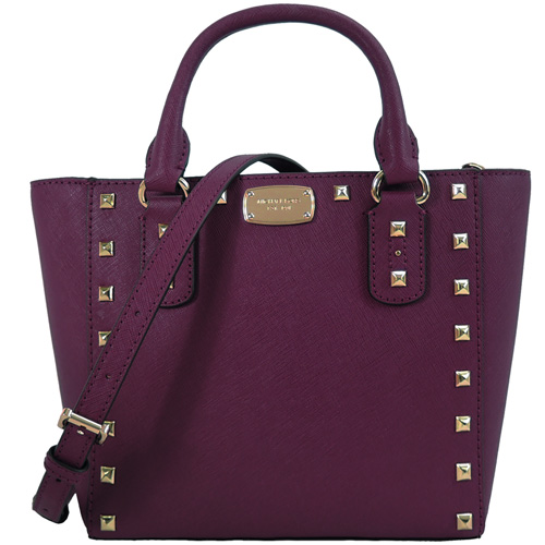 MICHAEL KORS SANDRINE STUD 方牌鉚釘手提斜背包(小/紫紅)