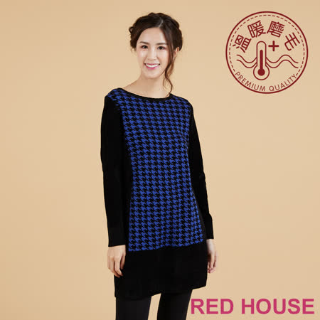 RED HOUSE 蕾赫斯-長版千鳥格加厚針織上衣