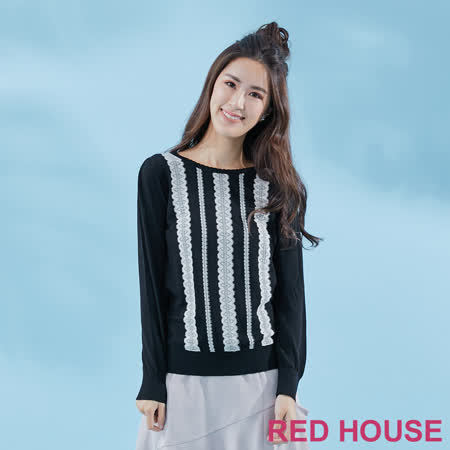 RED HOUSE 蕾赫斯
直條蕾絲針織上衣(黑)