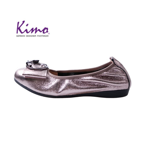 【Kimo 德國手工氣墊鞋】氣質優雅裝飾金屬感柔軟牛皮舒適娃娃鞋(氣質灰D0417WF018012)