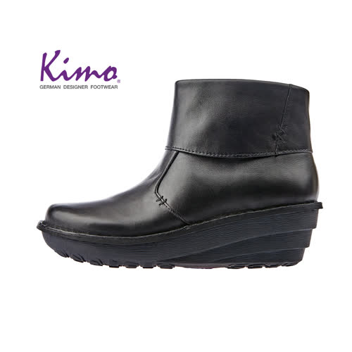 【Kimo 德國手工氣墊鞋】簡約設計率性寬楦舒適中筒靴平底休閒鞋(暗夜黑K17WF011663)
