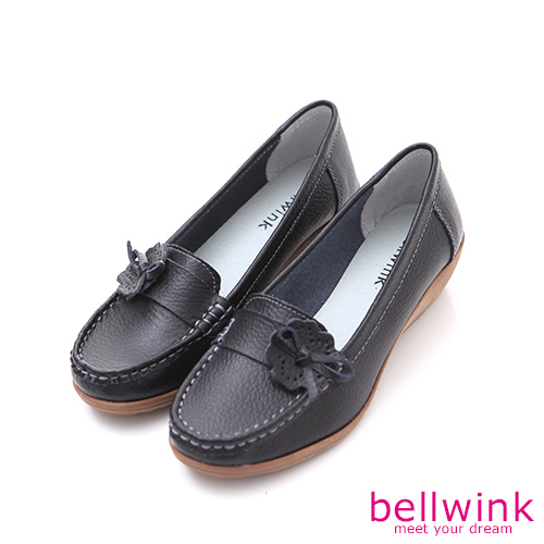 bellwink【b9707bk】復古車線側朵結平底鞋-黑色