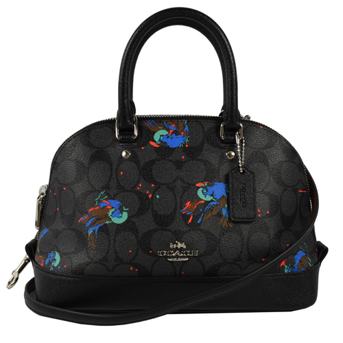 COACH 馬車LOGO圖案PVC手提小巧兩用包.黑灰