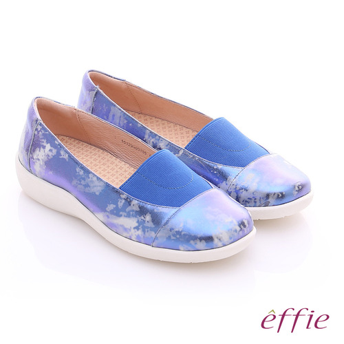 effie 挺麗氣墊 金箔羊皮寬版鬆緊帶奈米休閒鞋(藍)