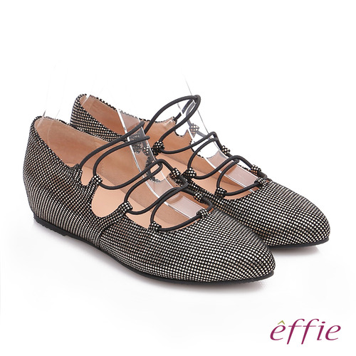 effie 都會舒適 絨面羊皮金箔內增高綁帶鞋(金)