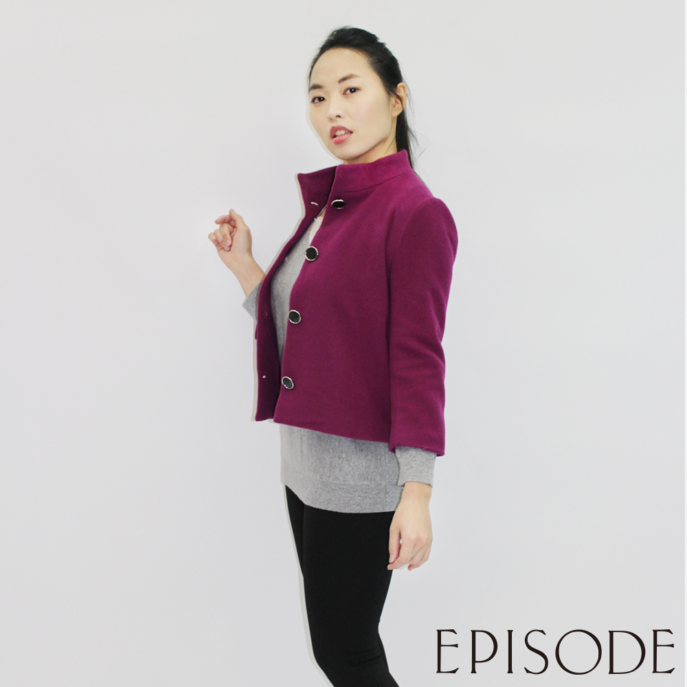 EPISODE - 氣質立領羊毛排釦外套(酒紅)