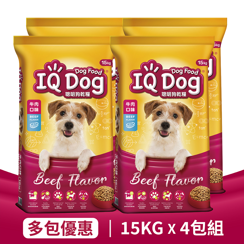 【IQ Dog】聰明乾狗糧 - 牛肉口味成犬配方 15kg x 4包