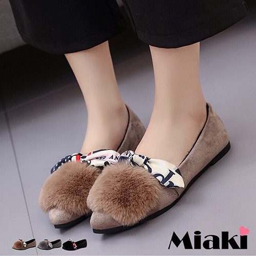 【Miaki】平底鞋可愛造型保暖休閒包鞋娃娃鞋 (卡其色 / 灰色 / 黑色)