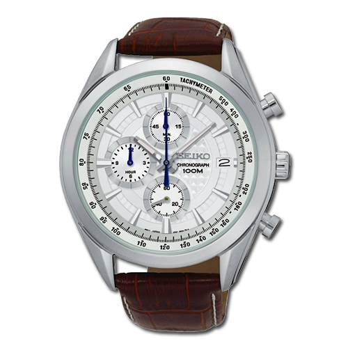 SEIKO 精工 不鏽鋼錶殼 皮革錶帶 石英男錶 日期 防水 SSB181P1