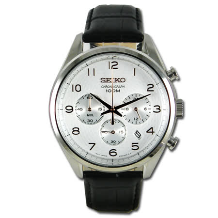 SEIKO 精工送禮首選不鏽鋼錶殼皮革錶帶石英男錶日期防水SSB227P1-friDay購物