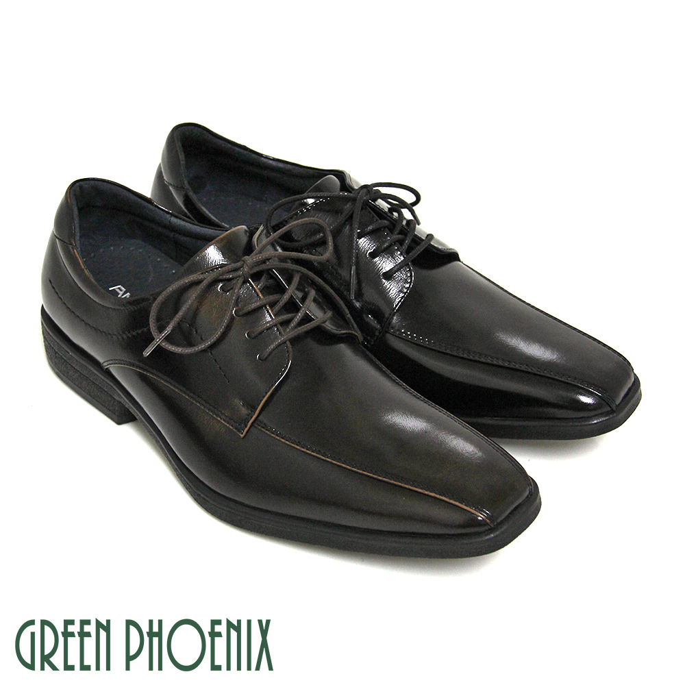 【GREEN PHOENIX】亮面俐落線條綁帶全真皮商務/紳士皮鞋(男款)