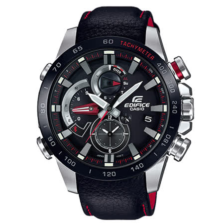 casio 卡西欧矿物玻璃 蓝牙 太阳能 真皮表带 男表 eqb-800bl-1a