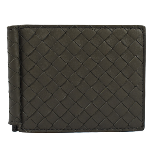 BOTTEGA VENETA 經典編織羊皮鈔票夾式短夾.灰
