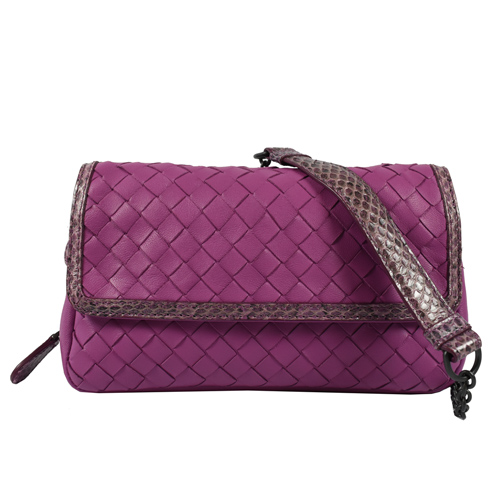 BOTTEGA VENETA 經典編織羊皮斜背晚宴鍊包.紫