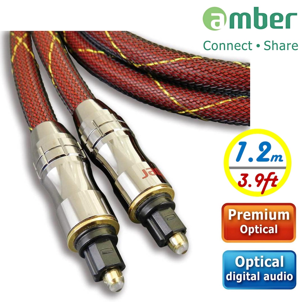 amber 極高品質光纖數位音訊傳輸線角型接頭Toslink對Toslink，PREMIUM Optical Digital Audio S/PDIF Cable-【1.2m】