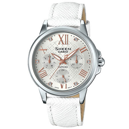 【casio 卡西欧】sheen 甜美气质晶钻三眼时尚腕表-she-3511l-7a