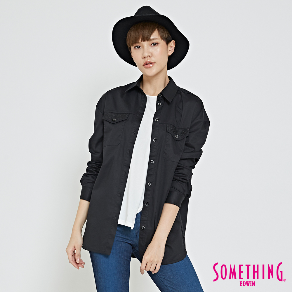 SOMETHING 簡約都會感襯衫-女-黑色