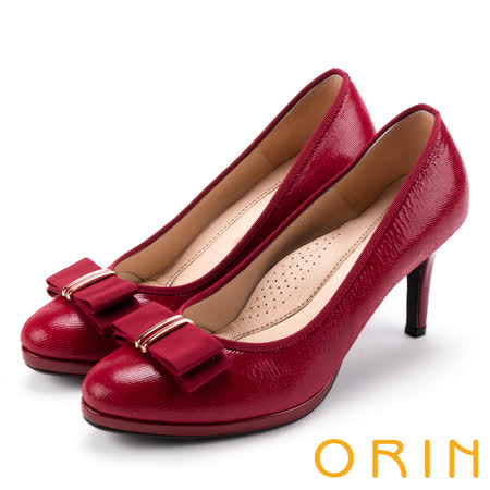 ORIN 
羊皮蝴蝶結飾釦高跟鞋