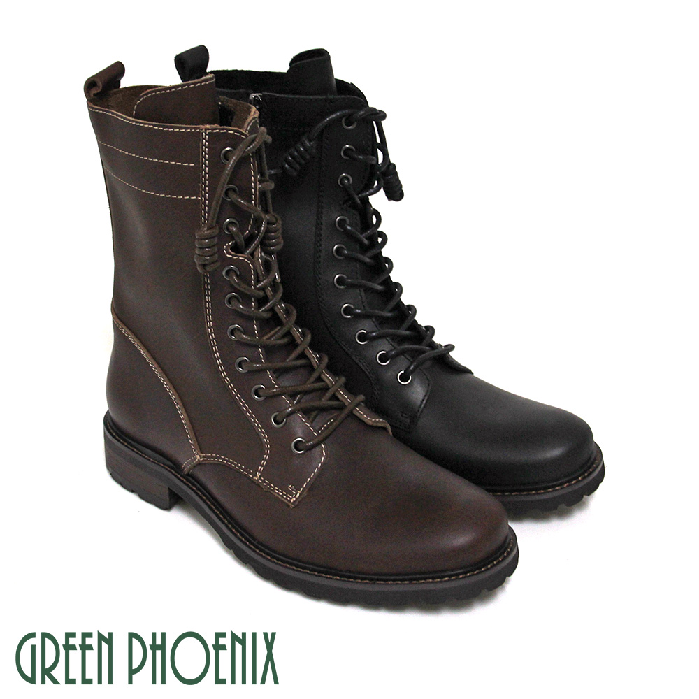 【GREEN PHOENIX】率性簡約線條感綁帶側拉鍊全真皮短筒男靴(男款)