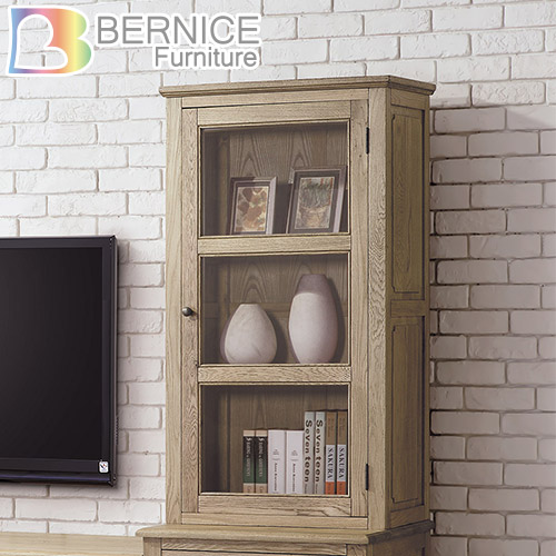 Bernice-諾伊2尺白橡全實木玻璃展示櫃(上座)