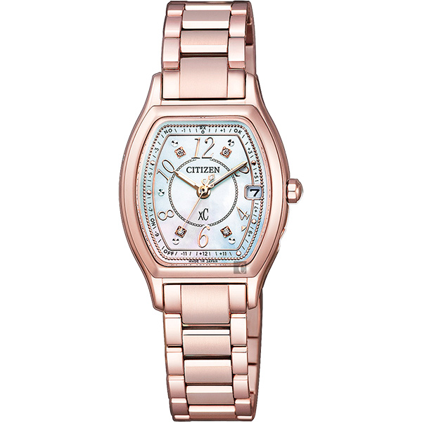 CITIZEN 星辰 XC 鈦 真鑽光動能女錶-珍珠貝x玫瑰金/24mm ES9356-55W
