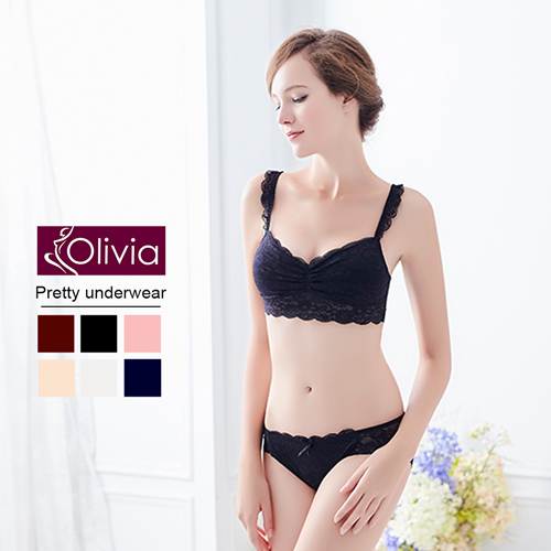 【Olivia】無鋼圈全蕾絲薄款抹胸內衣褲套組-黑色