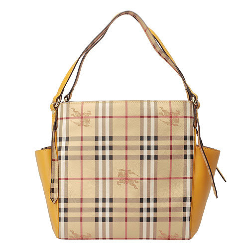 BURBERRY 經典戰馬格紋牛皮兩側口袋肩背直立包(金黃色)