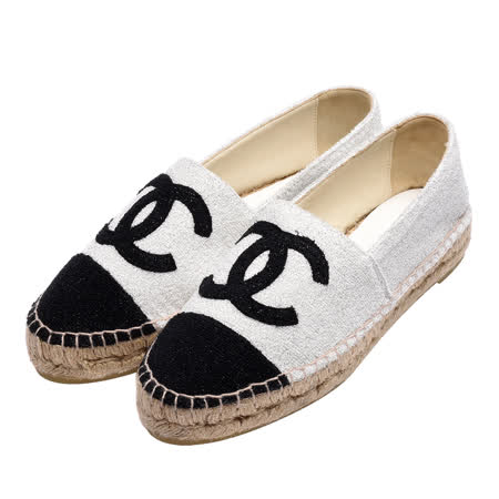 chanel 经典espadrilles小香logo毛呢厚底铅笔鞋(黑x银)