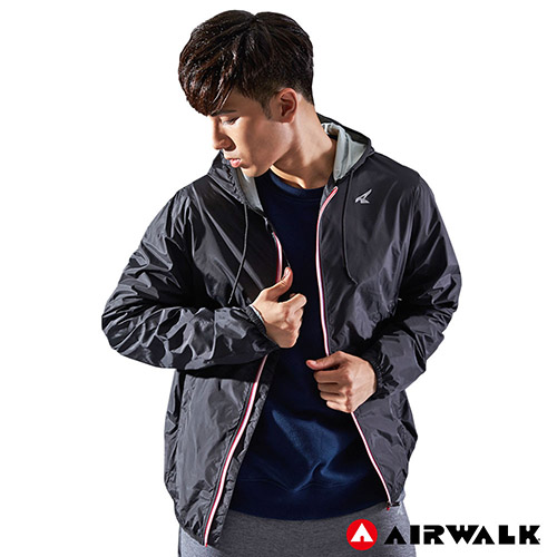 【AIRWALK】男款連帽風衣外套-黑色