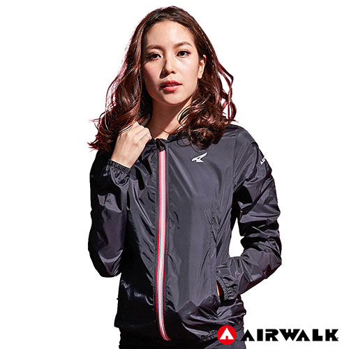 【AIRWALK】女款連帽風衣外套-黑色