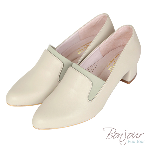 BONJOUR☆3D立體包覆4cm萊卡尖頭低跟鞋Made in Taiwan【ZB0309】杏