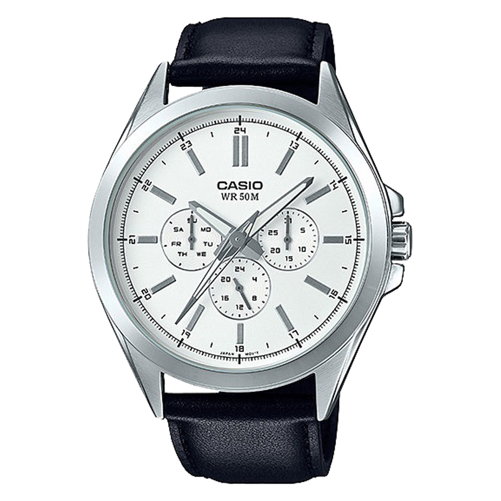 CASIO 卡西歐 三眼男錶 皮革錶帶 防水50米 滑動式秒針 MTP-SW300L-7A