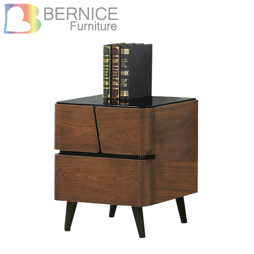 Bernice-黑玻胡桃色二抽斗櫃/收納櫃