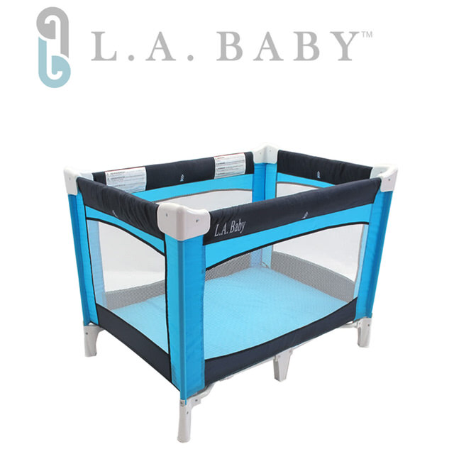 【美國 L.A. Baby】攜帶式遊戲床(藍色)